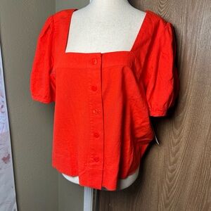 Chic Scarlet Button-Front Blouse